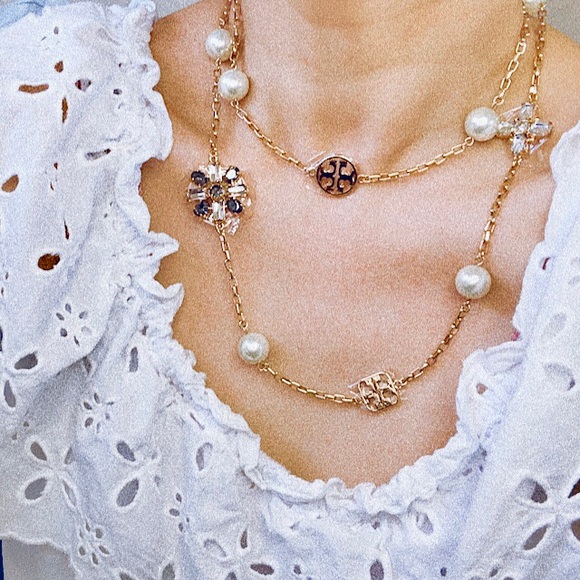 Tory Burch Pearl Crystal Long Necklace - Picture 2 of 8